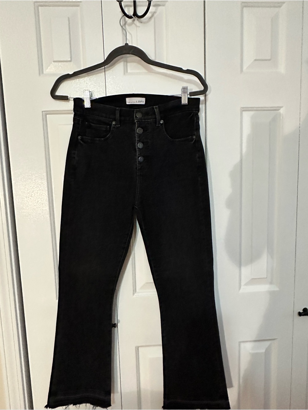 LOFT Black High-Rise Button-Fly Flare Jeans